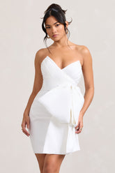 White Bandeau Mini Dress With Oversized Bow